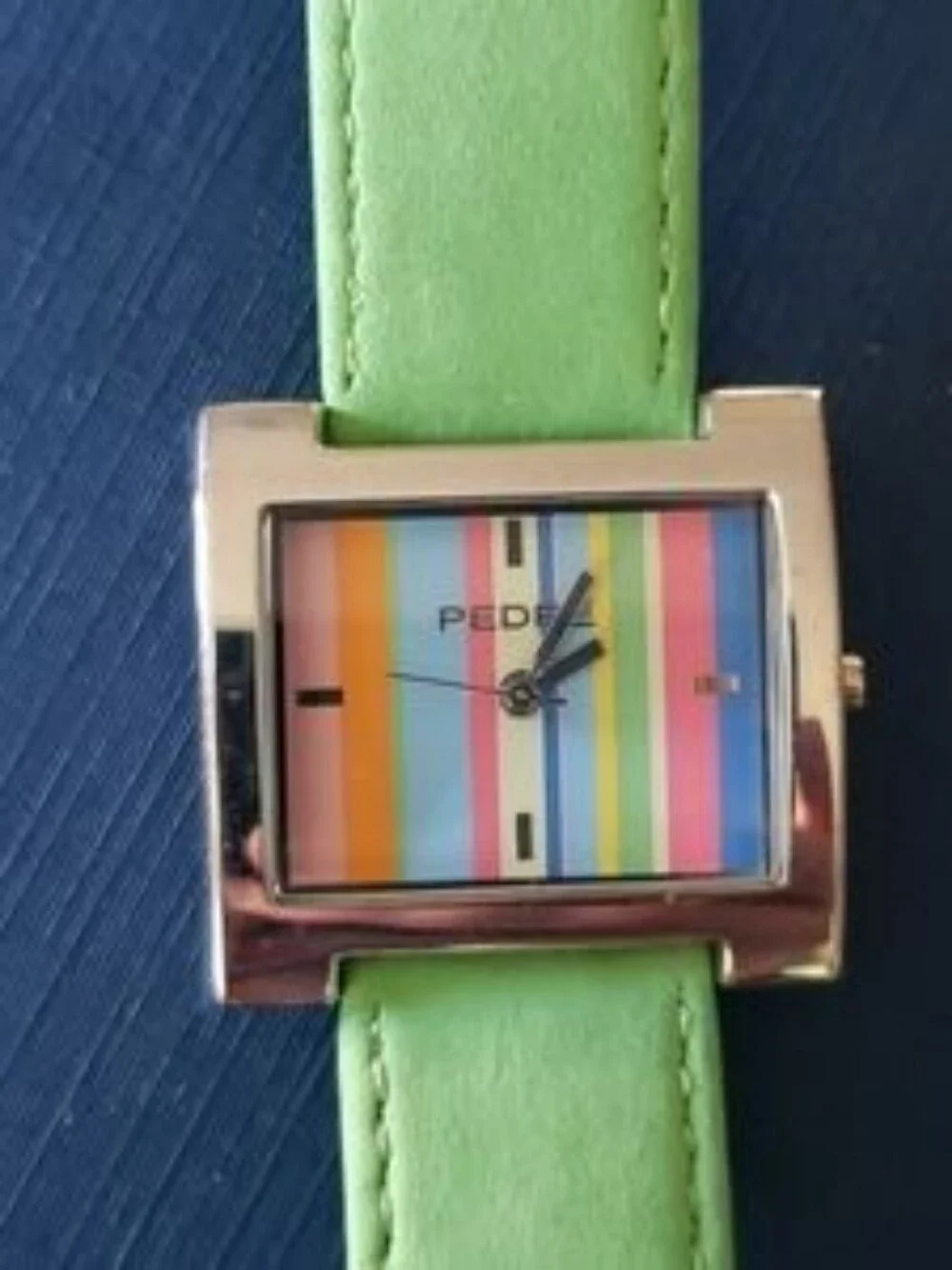 Vtg Pedre Rainbow Stripe Watch Green Genuine Leather Suede Strap Y2K Retro CC